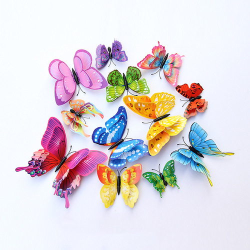 Fanxi's new double-layer mixed color butterfly PVC magnetic butterfly room living room decoration three-dimensional refrigerator sticker