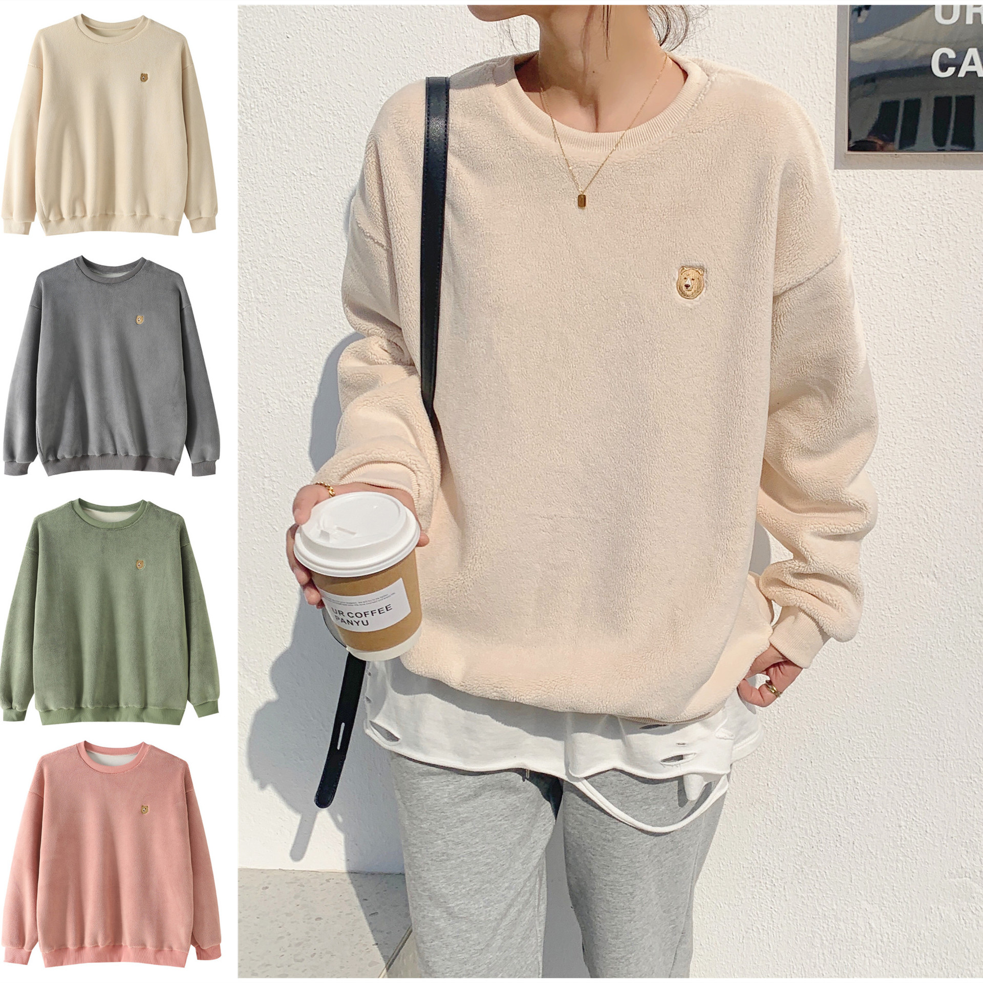 Solid Hedging round neck 2020 winter Korean Edition Plush thickening Maomao Sweater Easy Mid length version Hairy