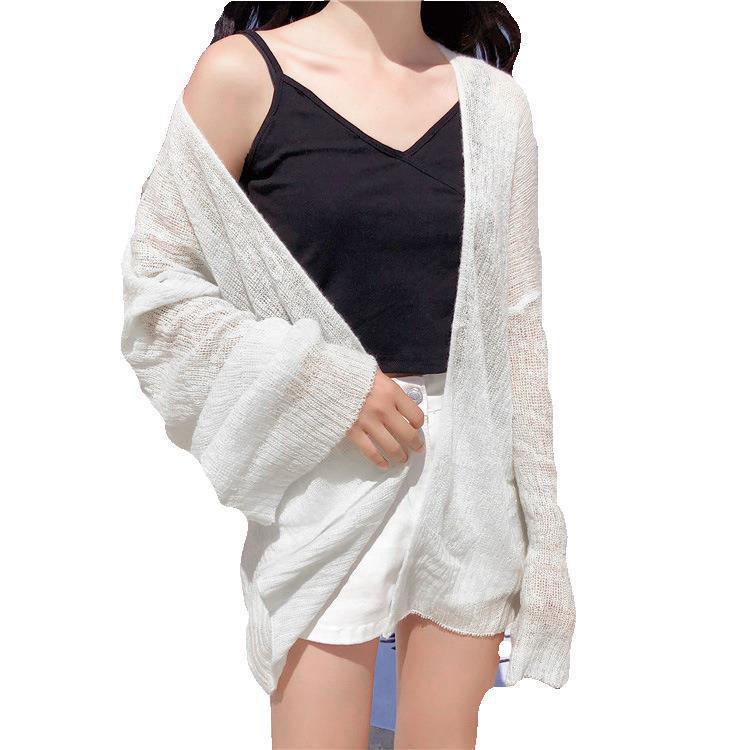 Cárdigan de Punto Moderno para Mujer, Estilo Coreano de Verano 2025, Cuello en V, Estilo Universitario, Holgado, Protector Solar, Chaqueta Delgada