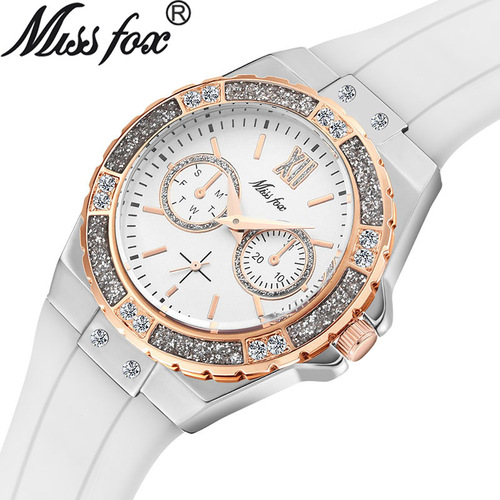 MISSFOX Watches Cross-Border Silicone Korean Version Versatile Diamond-Studded Fashion Three-Hand Quartz Women's Watches