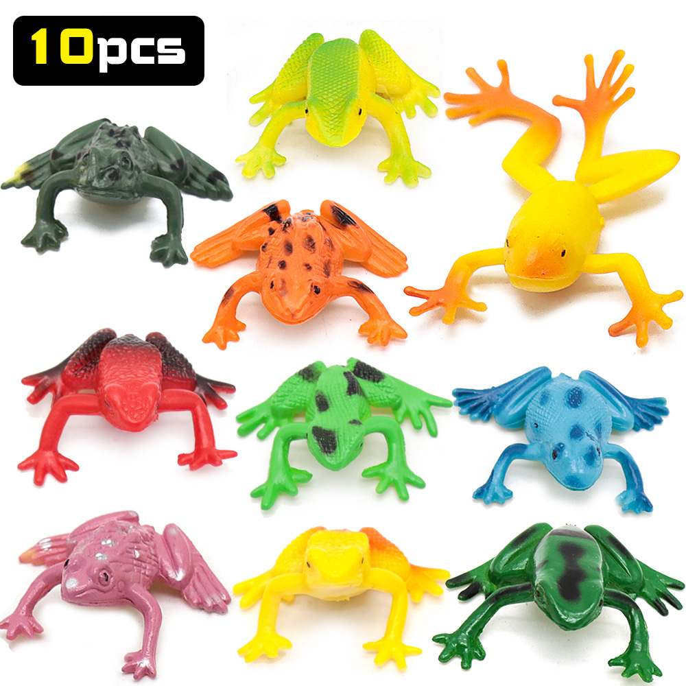 Cross-border simulated frog toy models, plastic toy frogs set of 10, factory direct sales.