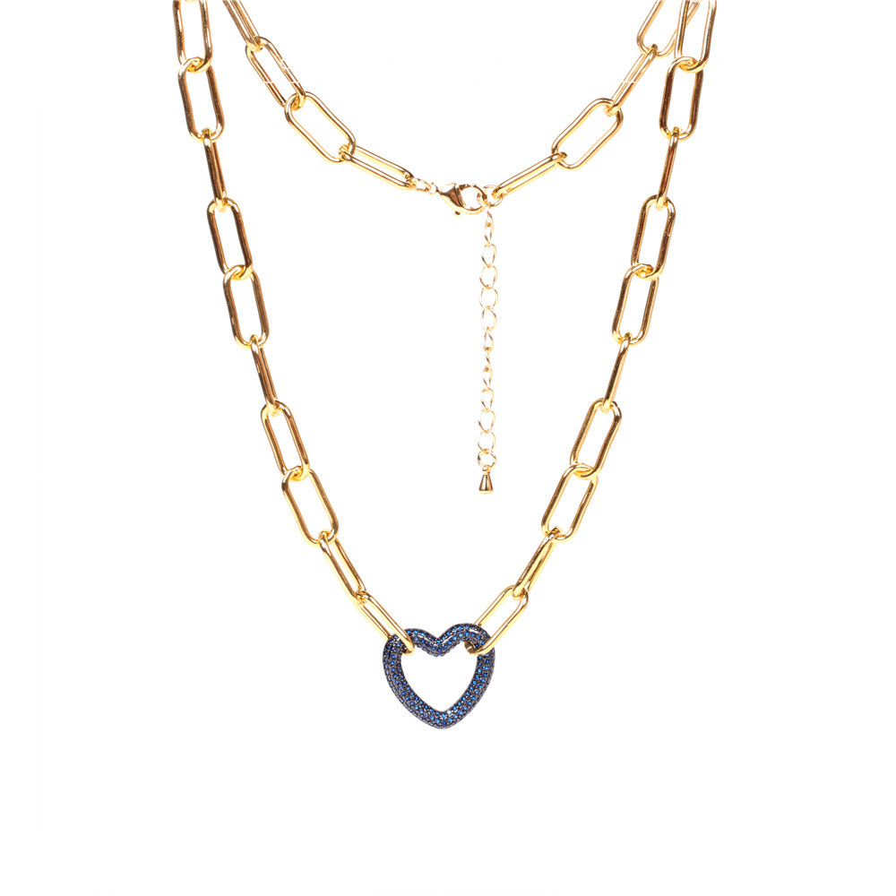 Hot Sale New Hip-hop Style Colorful Full Diamond Heart-shaped Lock Thick Chain Necklace display picture 4