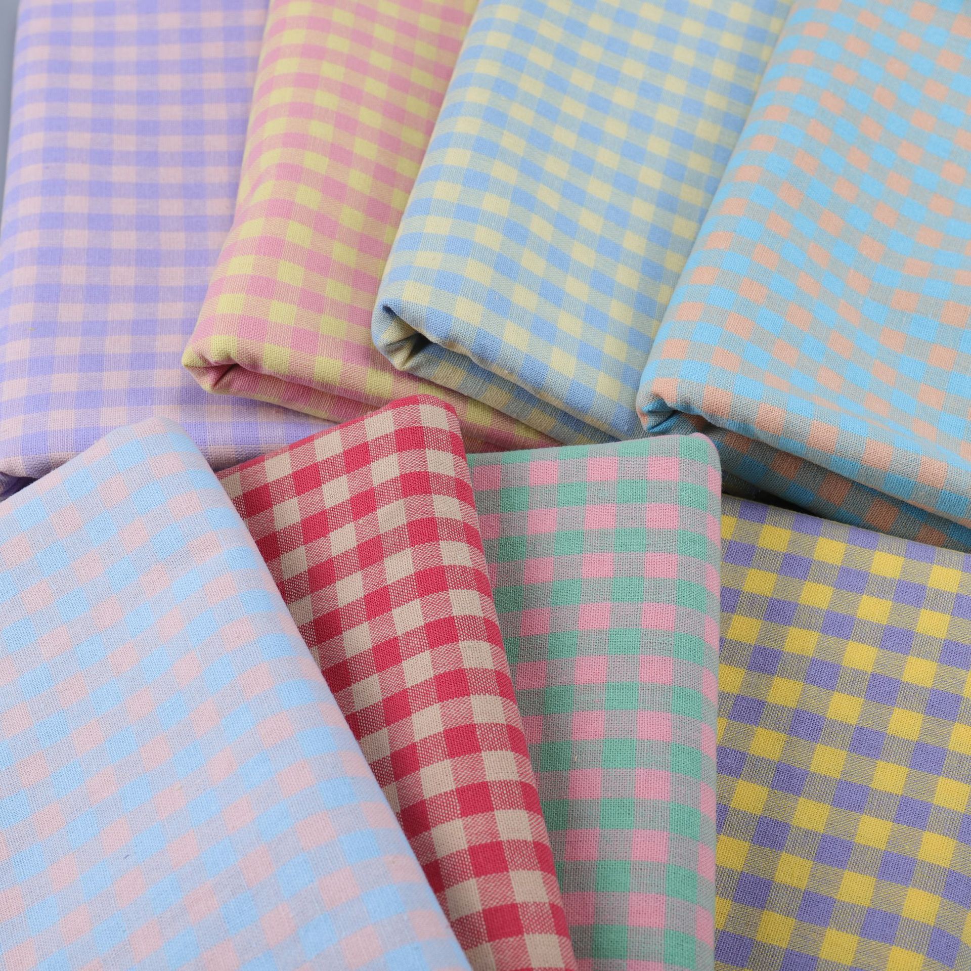 全棉色织糖果色朝阳格童装衬衫布ins风女装吊带包裙装饰玩具面料