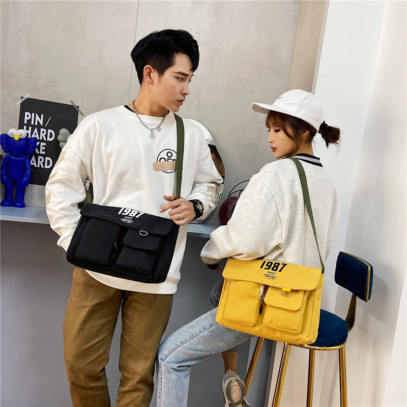 帆布包包女2021新款學生上課托特包韓版百搭印花大容量單肩斜挎包