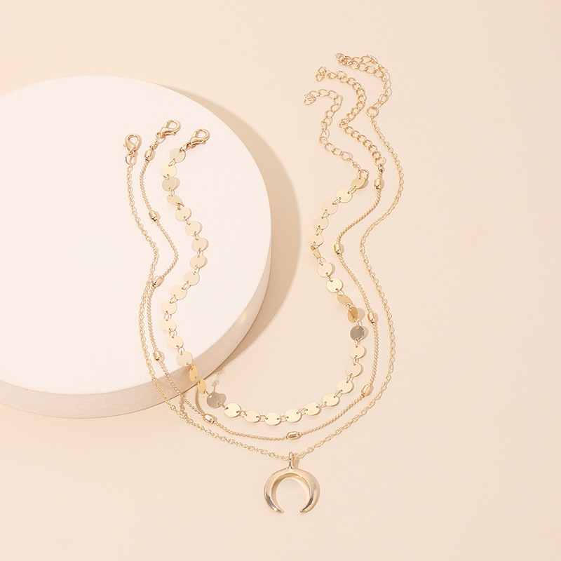 100g Weight Necklace Classification Women'S Gender Gold, Silver Color Hot Selling Crescent Personality Multi-layered Necklace Wholesale 4