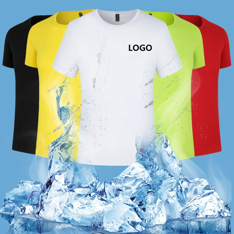 Ice Silk высококачественный логотип с круглым вырезом, групповая одежда с короткими рукавами для занятий спортом, быстросохнущая рекламная культурная рубашка