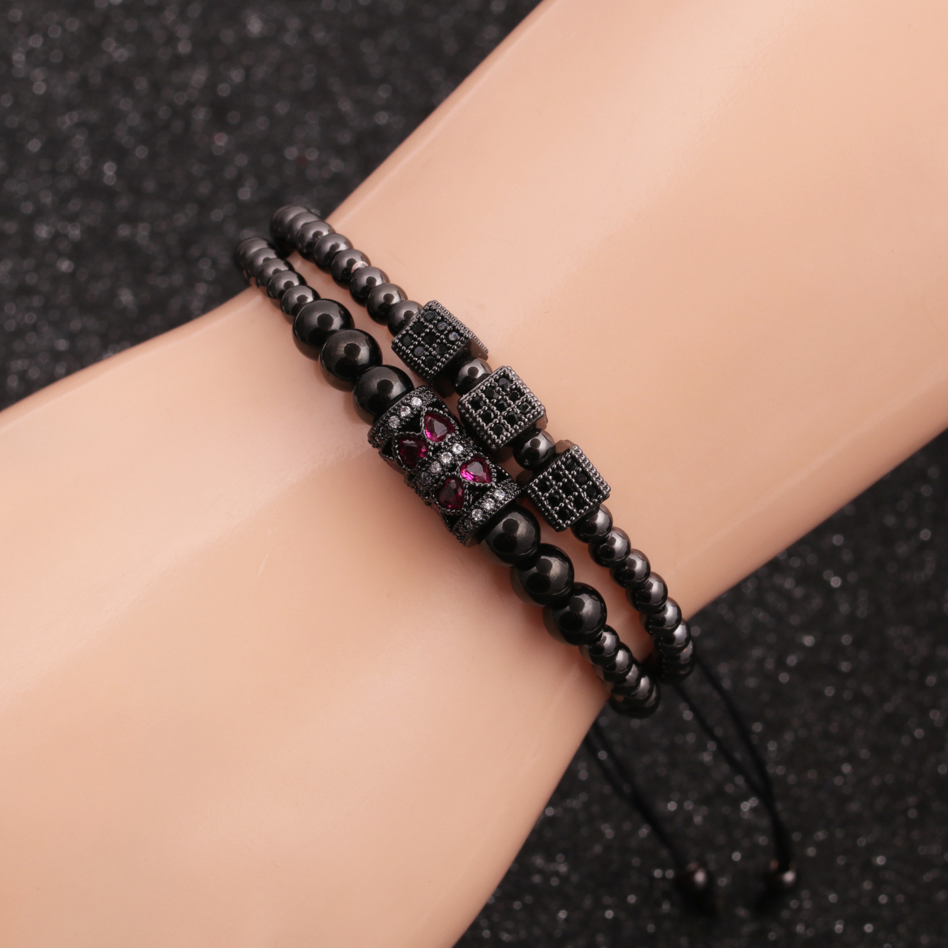 Hot Sale Micro-inlaid Zircon Cube Cylindrical Love Bracelet Set Wholesale display picture 1