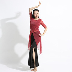 New dance practice clothes for women, gauze clothes, large size wide-leg pants, mid-sleeve tops, classical body square dance clothes