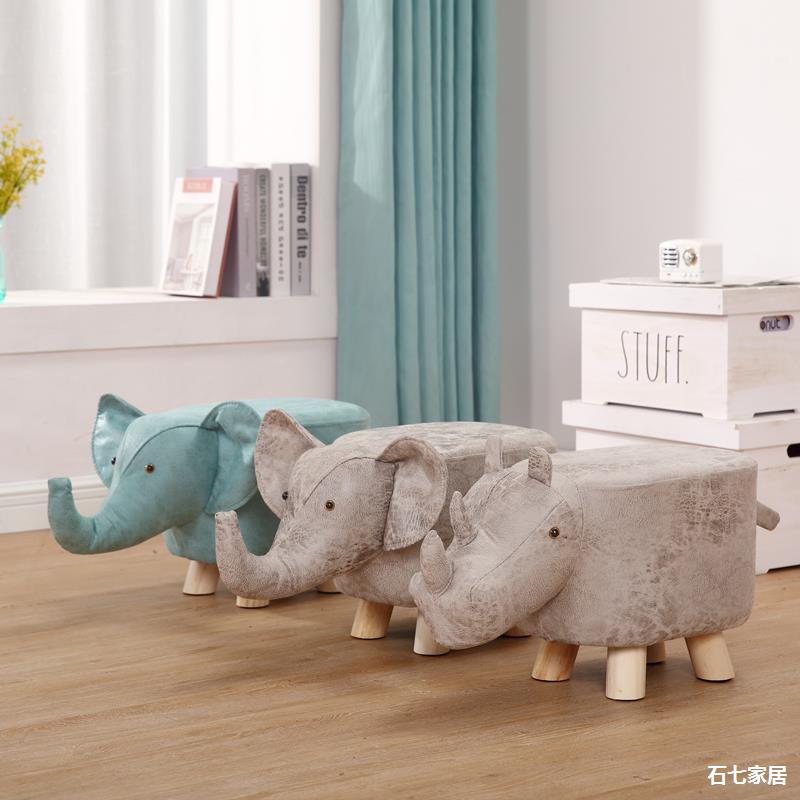 儿童实木矮凳创意动物大象卡通家用换鞋凳小板凳网红可爱凳子懒人|ru