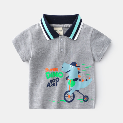 Boys Handsome Baby Summer Ventilated Small Lapel Contrast Color POLO Shirt Top Children's Short Sleeve T-Shirt