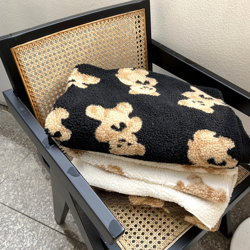ins cute bear double-sided lamb velvet blanket autumn and winter thickened children's blanket leisure car nap cartoon blanket