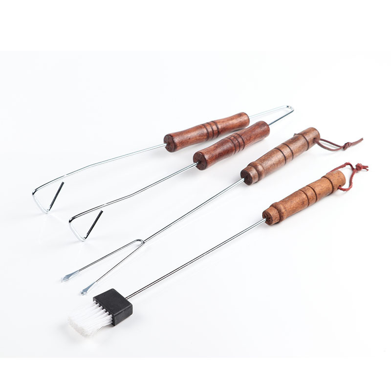 BARBACOA de tres piezas herramienta de barbacoa mango de madera traje de parrilla de alambre utensilios de barbacoa portátil tenedor clip traje de barrido