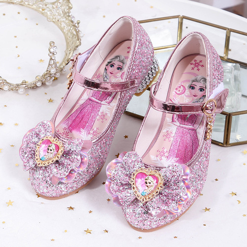 Korean version of new girls' princess shoes Elsa Princess bow sequin women's shoes flat shoes direct supply from the manufacturer