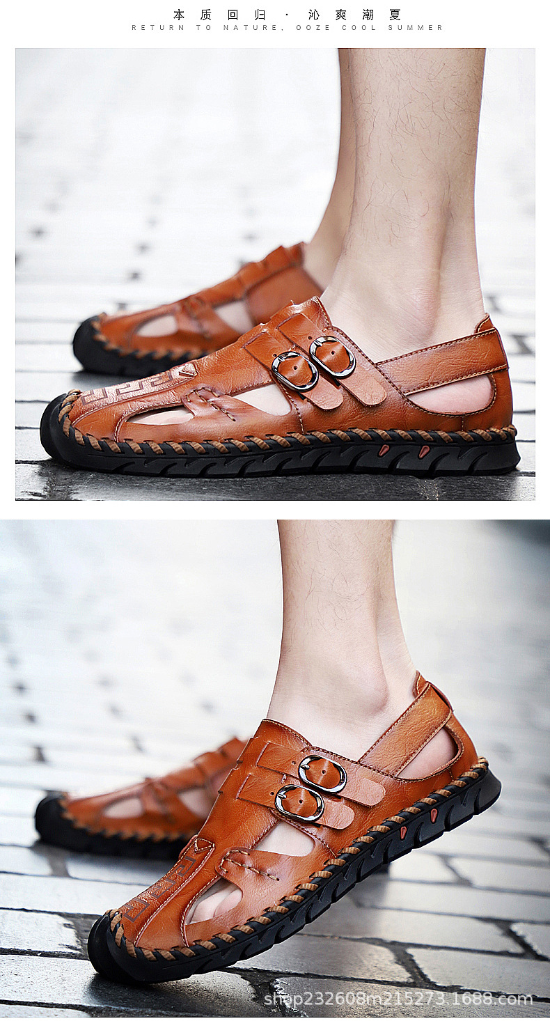 Cross-border large-sized foreign trade men's sandals, men's genuine leather beach shoes, men's sandals, anti-slip soft-soled sports and casual flip-flops undefined