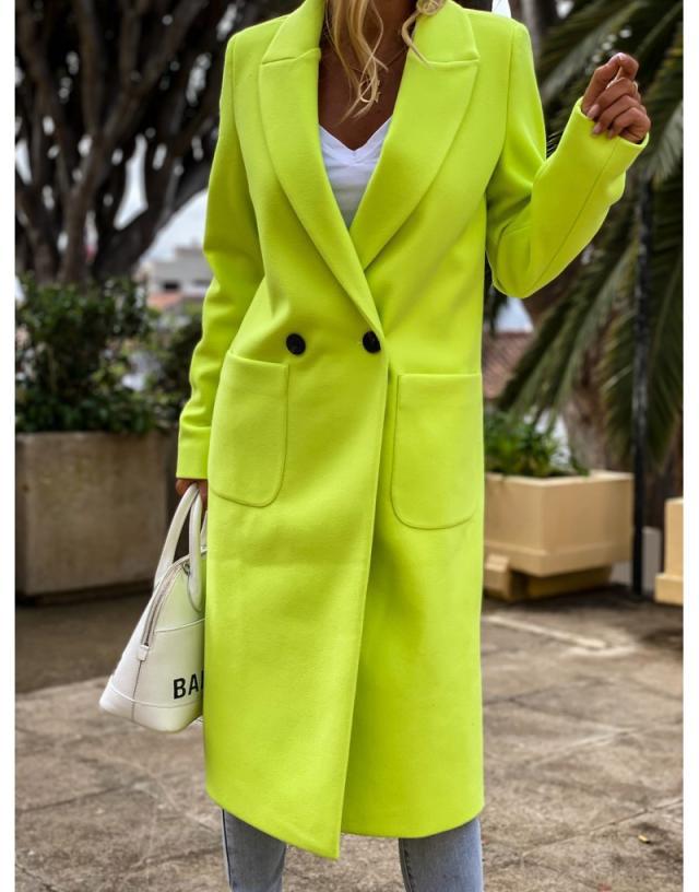 women's autumn and winter new fashion long candy color lapel woolen coat NSYD3752