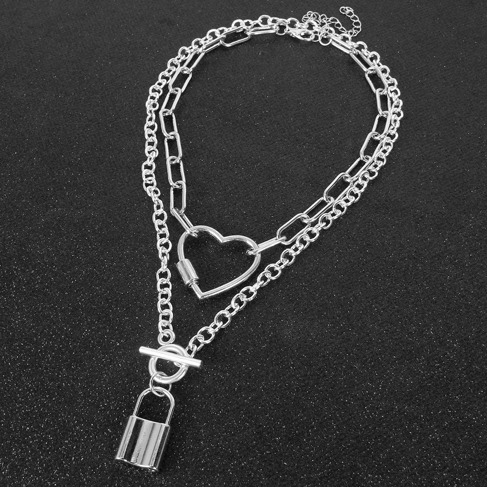 Collier Pendentif En Alliage De Serrure D&#39;amour De Chaîne En Argent Rétro De Mode Pour Les Femmes display picture 2