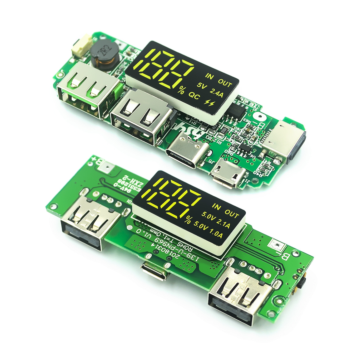18650锂电池数显充电模块5V2.4A 2A 1A 双USB输出 带显示升压模块