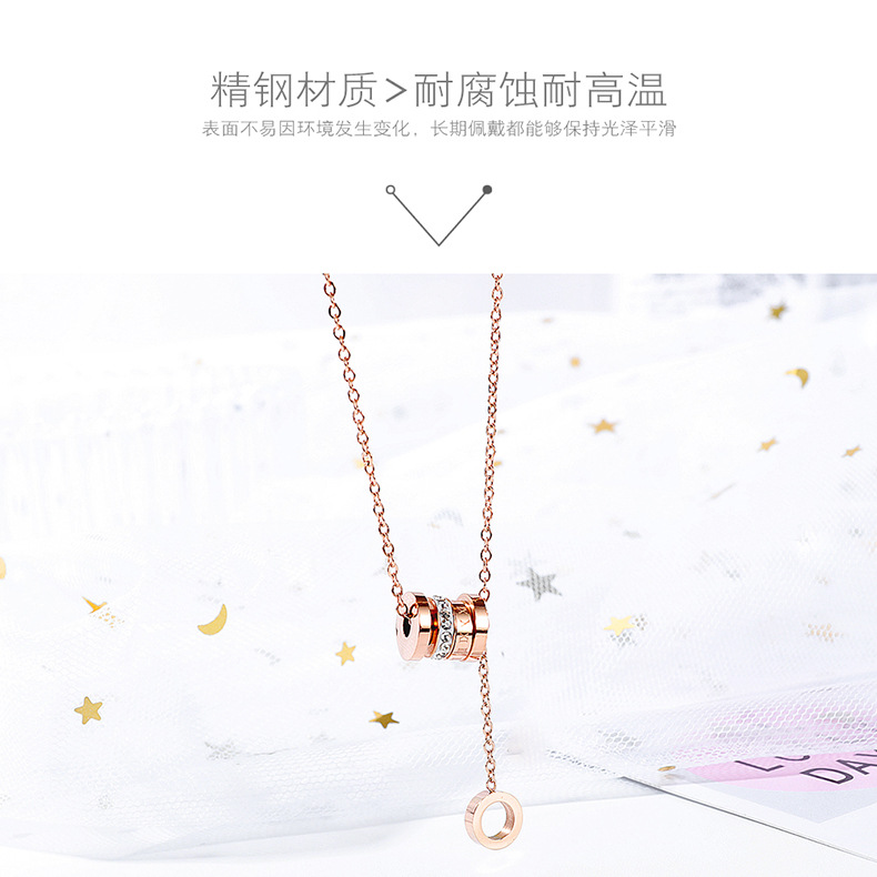 Fabrik Direkt Verkauf Xiaoman Taille Roman Digital Diamant Ring Anhänger Japanische Und Koreanische Mode All-match Edelstahl Halskette display picture 3