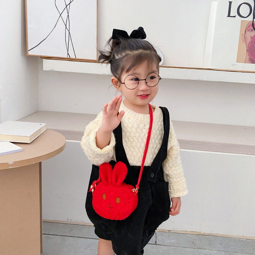New Plush Bunny Children's Crossbody Bag Korean Style Cute Girls Shoulder Bag Toddler Coin Purse