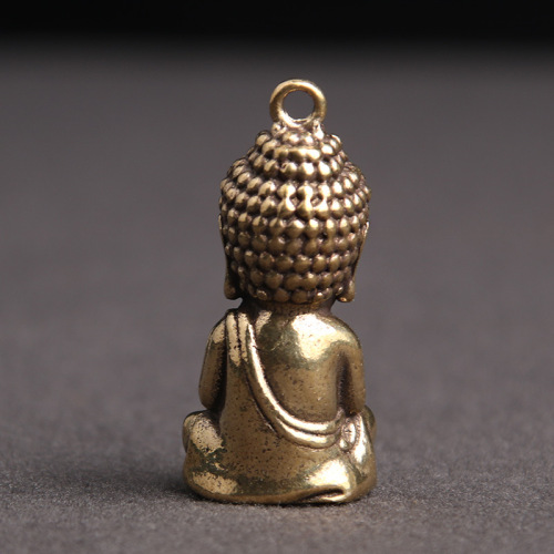 Solid brass antique patina Buddha figurine keychain pendant for good luck and auspiciousness, street vendor supply