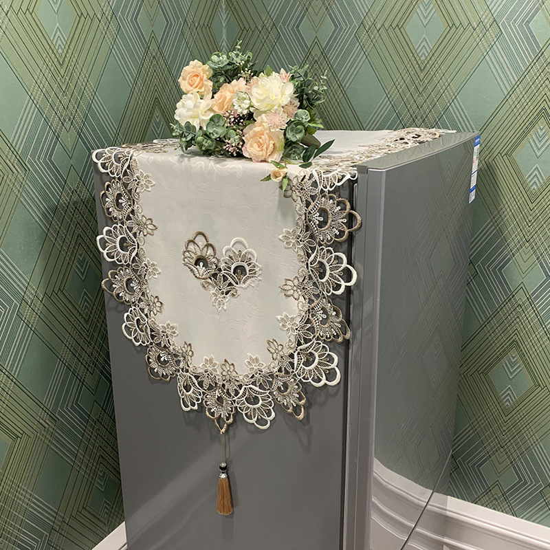 Refrigerator cover cloth embroidered mesh double door dust-proof cloth double door light luxury single door lace curtain cover