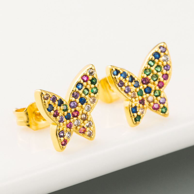 New Fashion  Creative  Butterfly Earrings Female Micro-set Color Zircon Brass Genuine Gold-plated Earrings Nihaojewelry Wholesale display picture 2