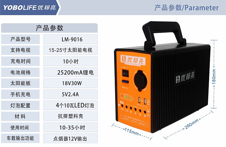 太阳能灯带12V点烟器输出双太阳能板双倍电池快充详情7