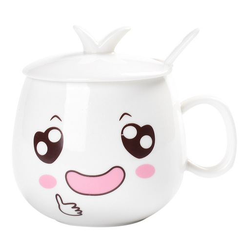 Dehua Ceramic Cup Creative Mug Cartoon Expression Water Cup Cute Version Girl Office Flower Tea Cup Printing Direct Sales