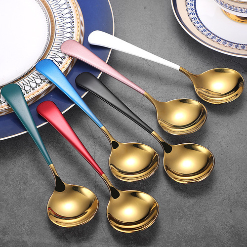 304 stainless steel Internet celebrity round head spoon, children's rice spoon, dessert spoon, bird's nest and lotus root starch spoon as souvenir