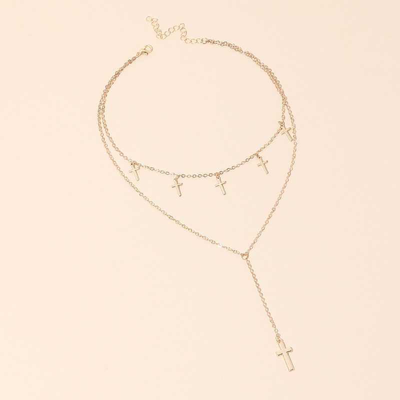 10g Weight Necklace Classification Wedding, Travel Occasion Women'S Gender Gold Color Multi-layer Tassel Cross Necklace 2