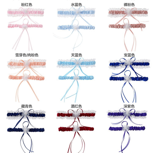LW47 bridal lace garter European and American bow blue leg decoration wedding wedding accessories garter cross-border foreign trade
