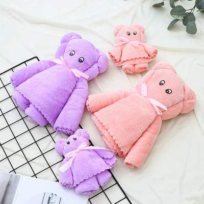 customized logo High density Coral Little Bear packing gift Girdle towel Bath towel Multicolored letter towel suit