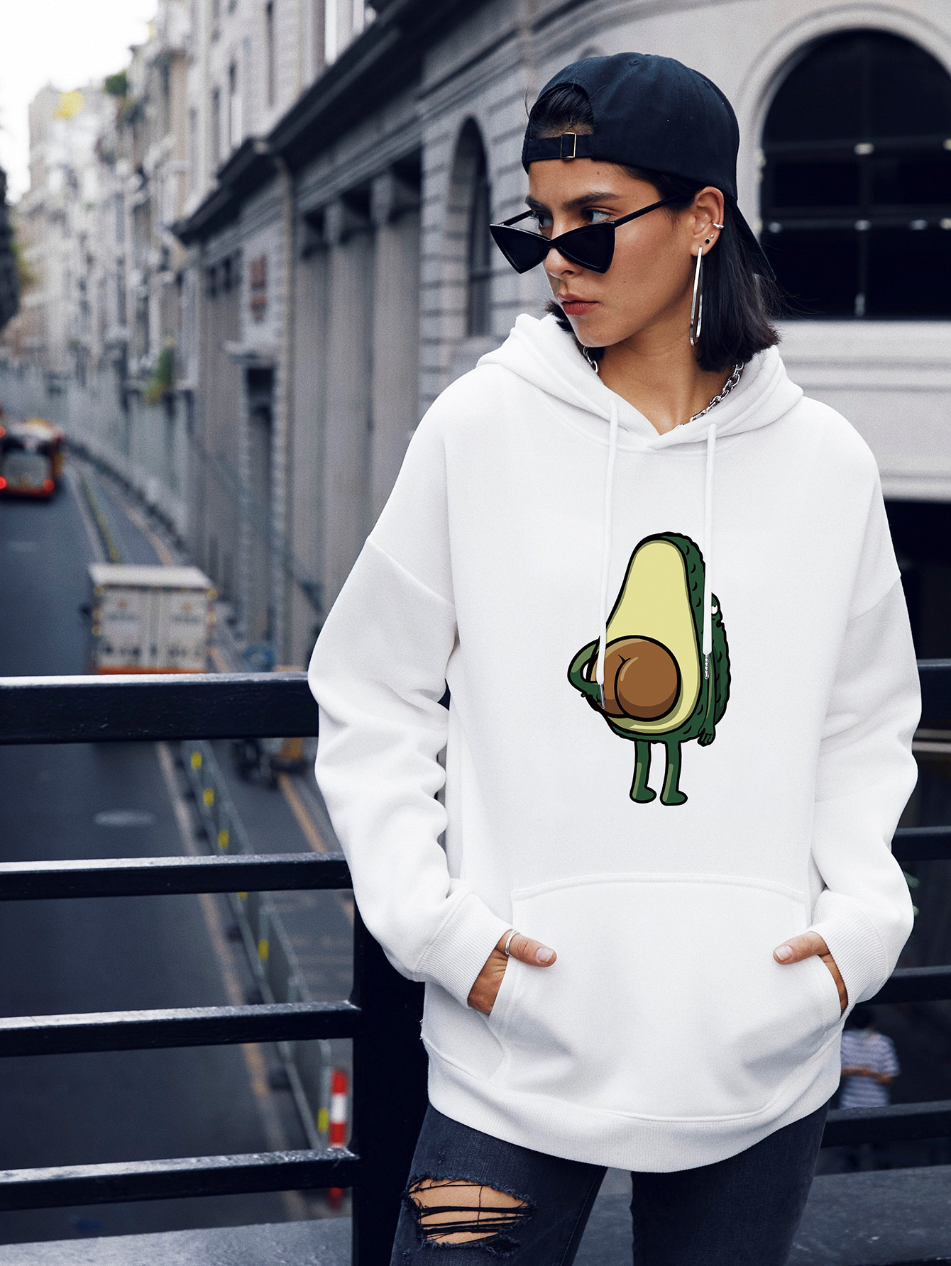 otoño e invierno ropa de mujer divertido suéter con capucha de aguacate NSSN2264