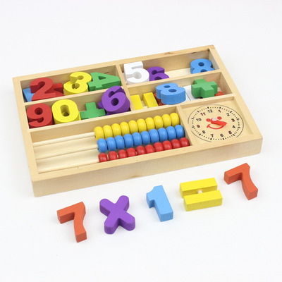 多功能算术学习盒儿童木质数字积木宝宝数学早教玩具积木桌|ru