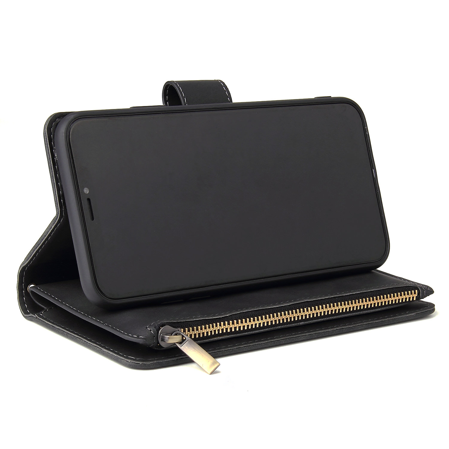 Suitable For IPhone 12 Zipper Phone 17 Pro Max Stand Multi-Card Wallet Leather Case XS_voghion.com