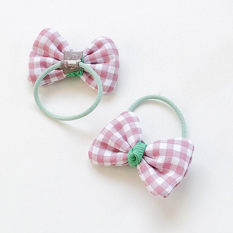 Fashion Cloth Plaid Bow Knot Head Rope Headdress Children Rubber Band Princess Hair Ring display picture 9