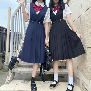 正版黑色护奶裙jk制服裙学院风中裙绀色背心连衣裙秋季学生卡奶裙