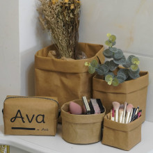 批发水洗牛皮纸袋化妆包ins纸袋 可水洗袋撕不烂水果收纳袋家居