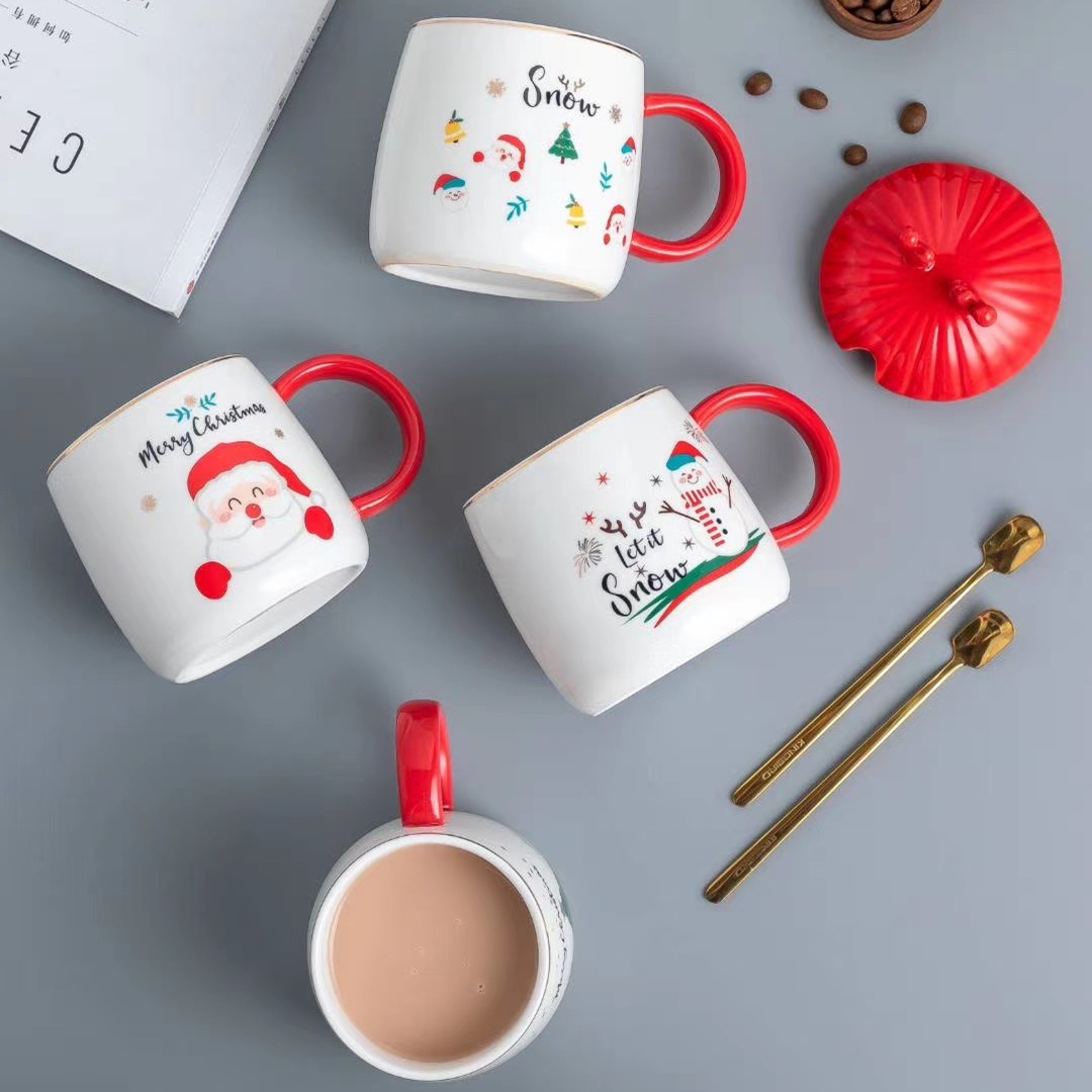 Santa alce taza con tapa cuchara regalo taza de café estilo nórdico cerámica taza de agua Oficina personalidad taza
