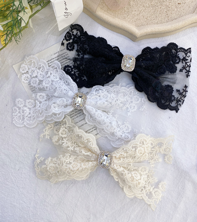 Korean Fairy Lace Big Bow Diamond Back Head Hairpin Top Clip Wholesale Nihaojewelry display picture 5