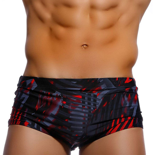 The UXH new abstract black and red phantom with cup anti-embarrassment cross-border flat-bottom swimsuit for racing beach and hot spring shorts