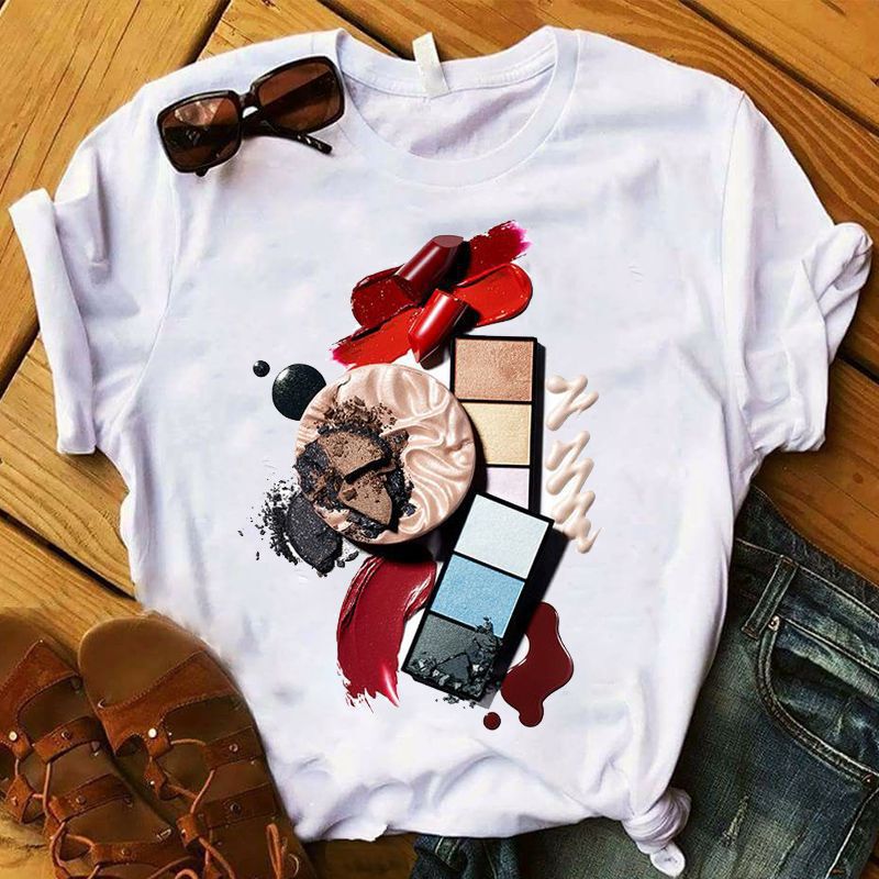 Fashion summer top T-shirt graphic cute 90s girl round neck short sleeve shirt