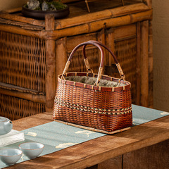 Handmade bamboo woven bags, Chinese retro Zen tea clothes, bamboo baskets, tea art tea set storage bags, women's handbags