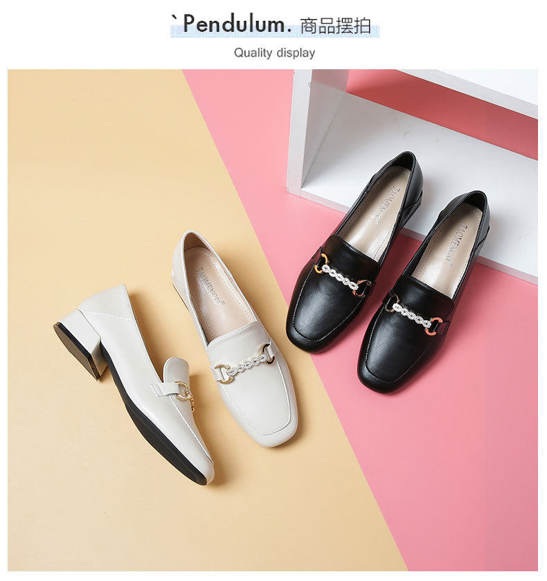 Giày lười nữ mũi vuông gót vuông 3–5 cm phối kim loại và đá trang trí, cỡ lớn — Màu mơ, Màu đen chi tiết 19