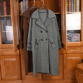 千鸟格毛尼外套中长款秋冬韩版气质显瘦风衣新款加厚西装尼子大衣