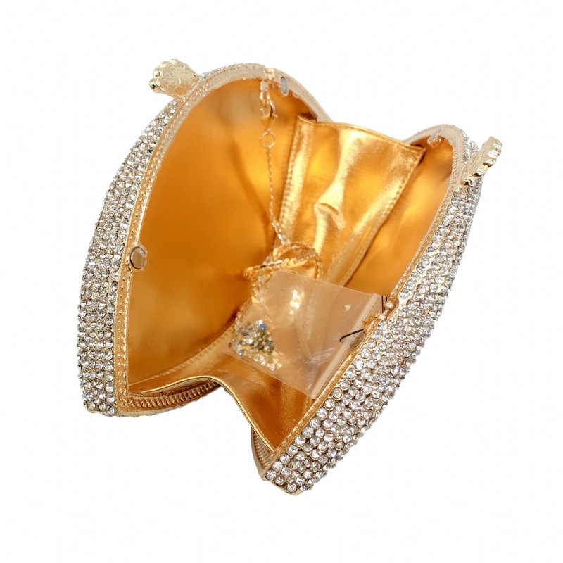 Túi clutch nữ đính kim cương kim loại rỗng cầm tay dự tiệc 19x4x10.5 cm — Màu xanh lam, Màu đen, Nền vàng kim cương trắng, Đế Vàng Kim Cương chi tiết 8