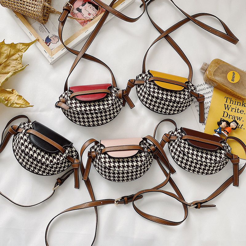 Korean style contrast color small bag autumn and winter New Fashion houndstooth girl messenger bag casual girl shoulder accessories bag