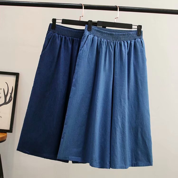 2023 Summer versatile slimming thin comfortable Denim wide-leg pants women's loose draping plus size casual cropped pants