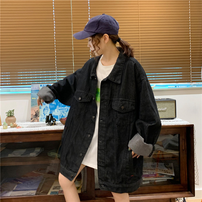 Neuheiten Frühjahr/Herbst 2022: Trendige, lockere Oversize-Jeansjacke im BF-Style mit langen Ärmeln im Retro-Look für Damen_voghion.com