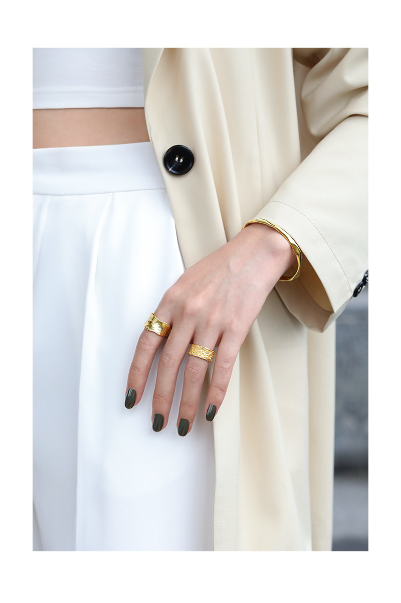 Korean S925 sterling silver ring ins irregular concave tin foil fingerprint open ring female